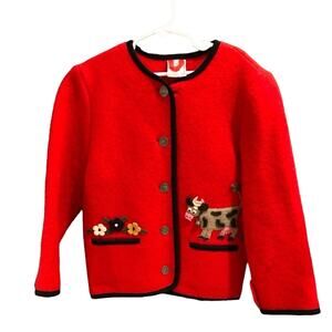 Vintage Elegance Seiler Norwegian Red Felted 100% Wool Jacket Size 116cm 6Y